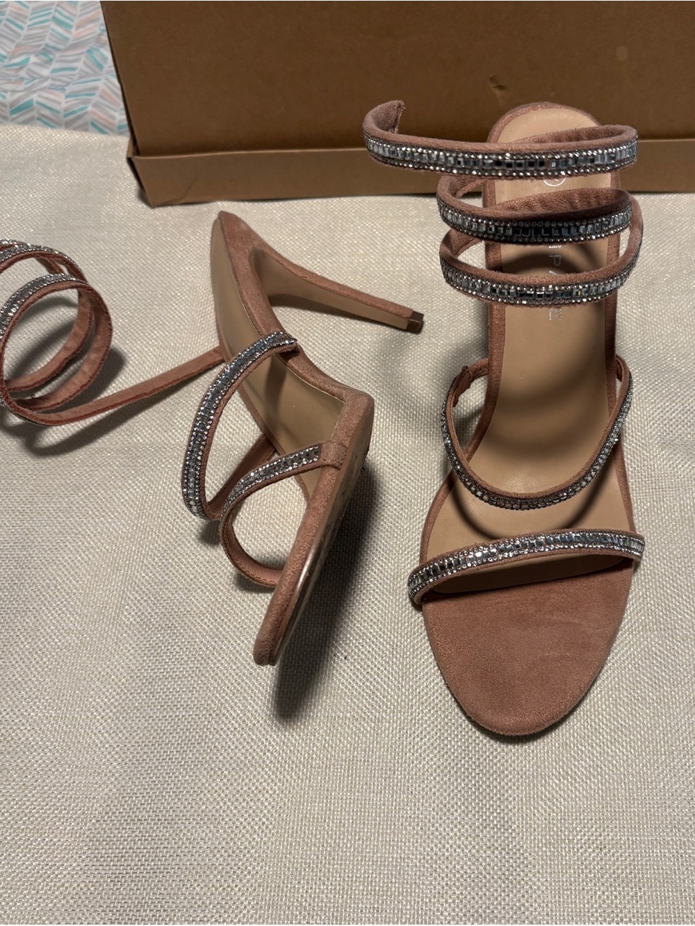 Rampage Blush Pink Suede Strappy Rhinestone Heels